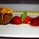 beef tenderloin with strawberries & cherry reduction, and sheep’s milk cheese