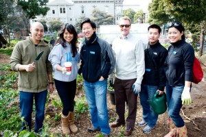 Our dedicated volunteers Justin, Nat & Phong brave the SF cold and break a sweat at Hayes Valley Farm.